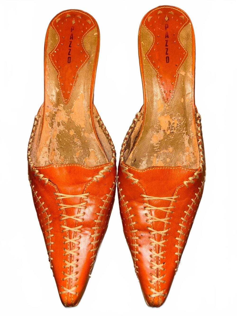 Vintage 90s Pazzo Brazil pointed-toe Hand Made Leather mules